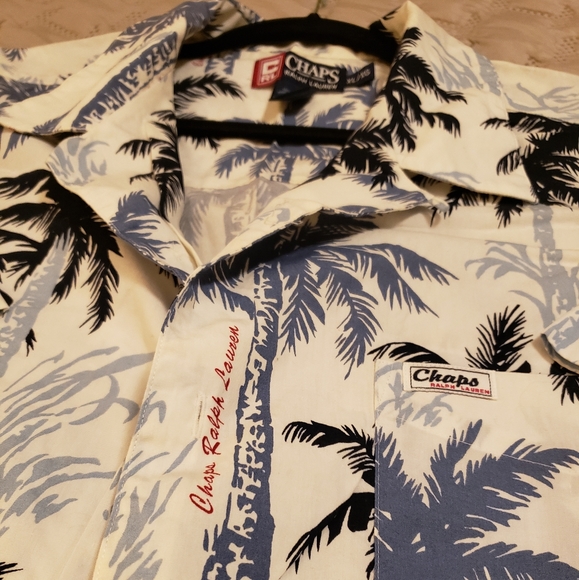 Chaps Ralph Lauren Men Tropical Hawaiian Button Shirt Palm Trees, sz XL - Picture 2 of 7